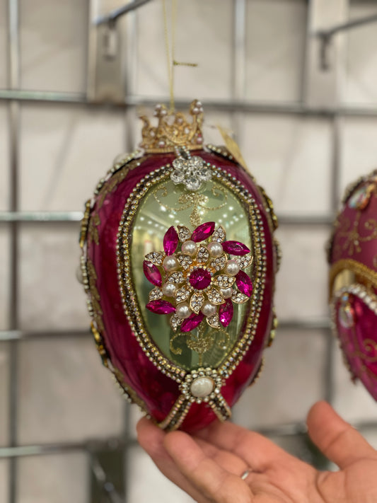 MARK ROBERTS FABERGE JEWEL GREEN/PURPLE EGG 7 INCH ORNAMENT 36-54344
