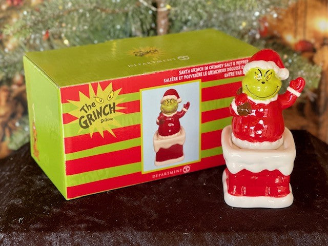 DEPT 56 SALT/PEPPER SANTA GRINCH IN CHIMNEY 6009064