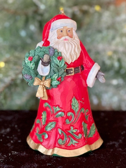JIM SHORE HWC SANTA WITH WREATH HANGING ORNAMENT 6011496
