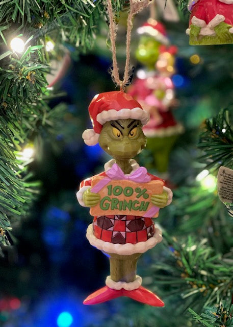 JIM SHORE 100% GRINCH HANGING ORNAMENT WITH SIGN 6012712