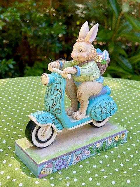 JIM SHORE HEARTWOOD CREEK 12CM EASTER BUNNY ON SCOOTER 6014390