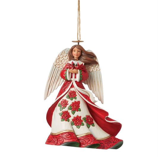 JIM SHORE HWC 11CM RED POINSETTIA CHRISTMAS ANGEL ORNAMENT 6015537