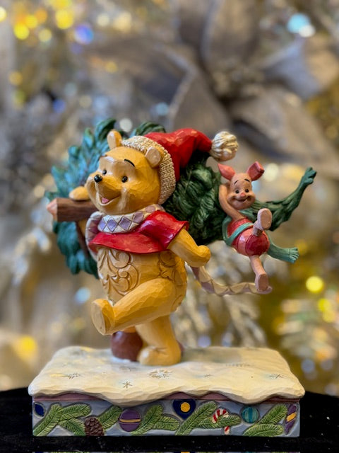 JIM SHORE DISNEY TRADITIONS WINNIE THE POOH & PIGLET WITH CHRISTMAS TREE 6016886