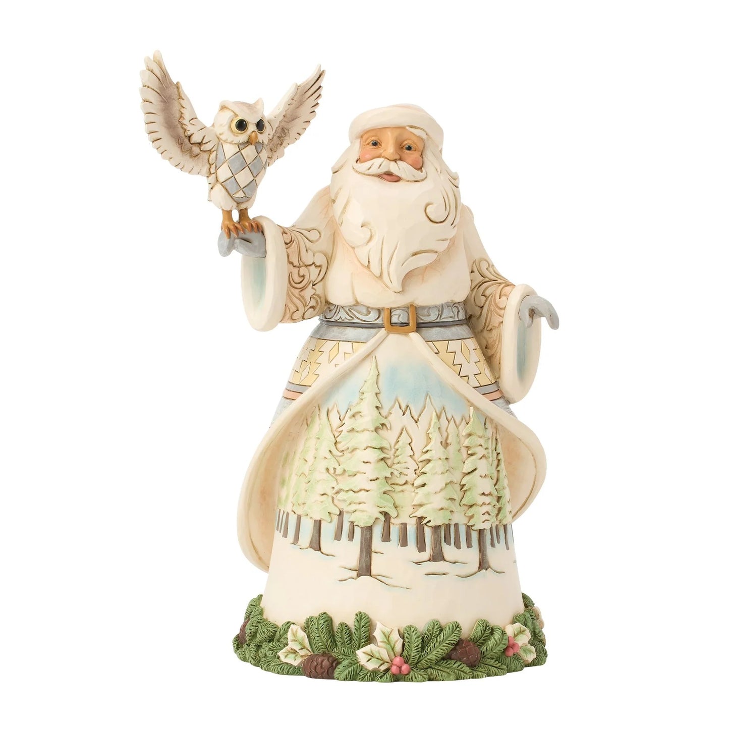JIM SHORE WHITE WOODLAND SANTA WITH OWL 6017171