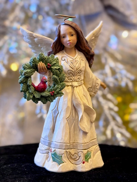 JIM SHORE WHITE WOODLAND ANGEL WITH CARDINAL 6017174