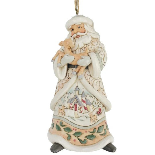 JM SHORE HWC - WHITE WOODLAND SANTA HOLDING FAWN HANGING ORNAMENT 6017181