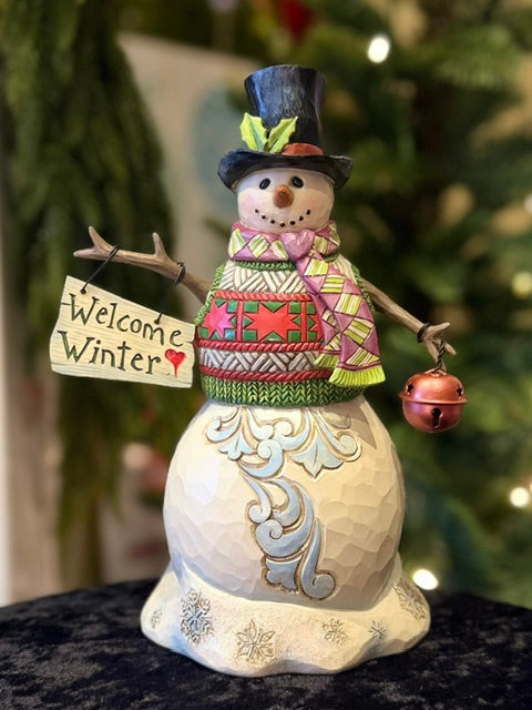 JIM SHORE HWC - SNOWMAN WITH SIGN 6019278