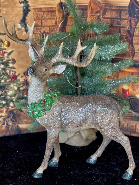 TARTAN TIDINGS SET OF 2 DEER WITH WREATHS 4011140
