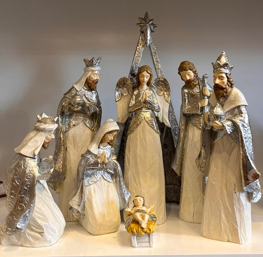 8 PIECE WHITE & SILVER NATIVITY SET 4116231