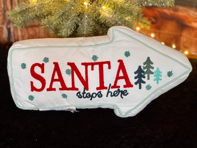SANTA STOPS HERE ARROW EMBROIDERED PILLOW 4121360