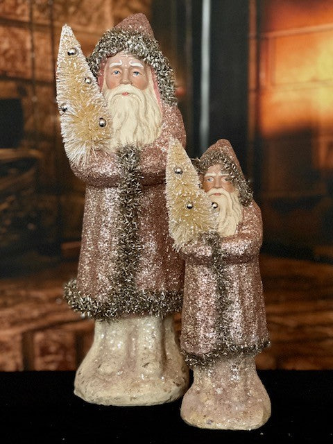 ROSE GOLD 8.5 INCH BELSNICKLE SANTA HOLDING BOTTLE BRUSH TREE 4116392