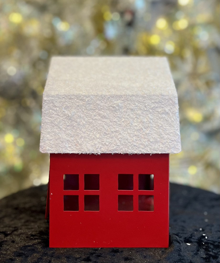 RAZ IMPORTS RED METAL BARN WITH SNOWY ROOF 4216337