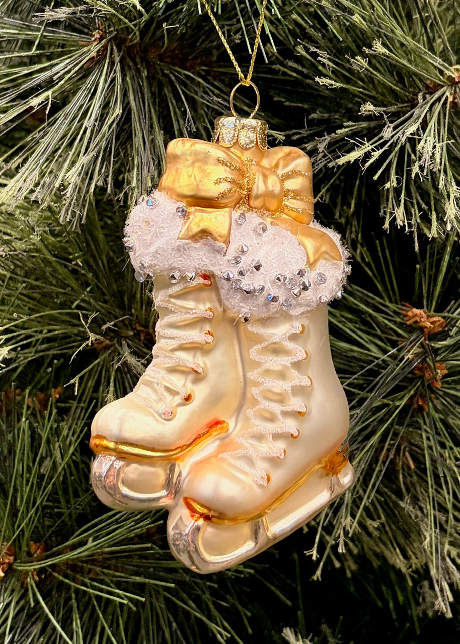SILVER/GOLD GLASS ICE SKATES HANGING ORNAMENT 4552935