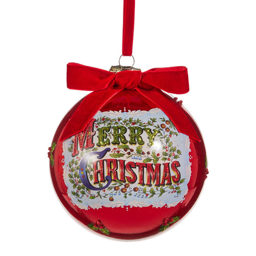 ANTIQUE MERRY CHRISTMAS 5 INCH GLASS BALL ORNAMENT 4524814