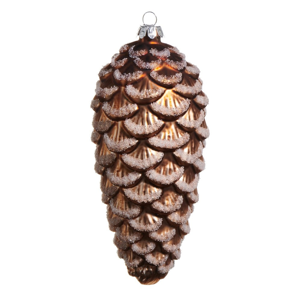 BROWN ICED GLASS PINECONE HANGING ORNAMENT 4523165