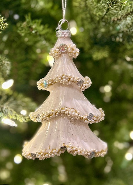 PEARL TRIMMED TREE GLASS ORNAMENT 4522874