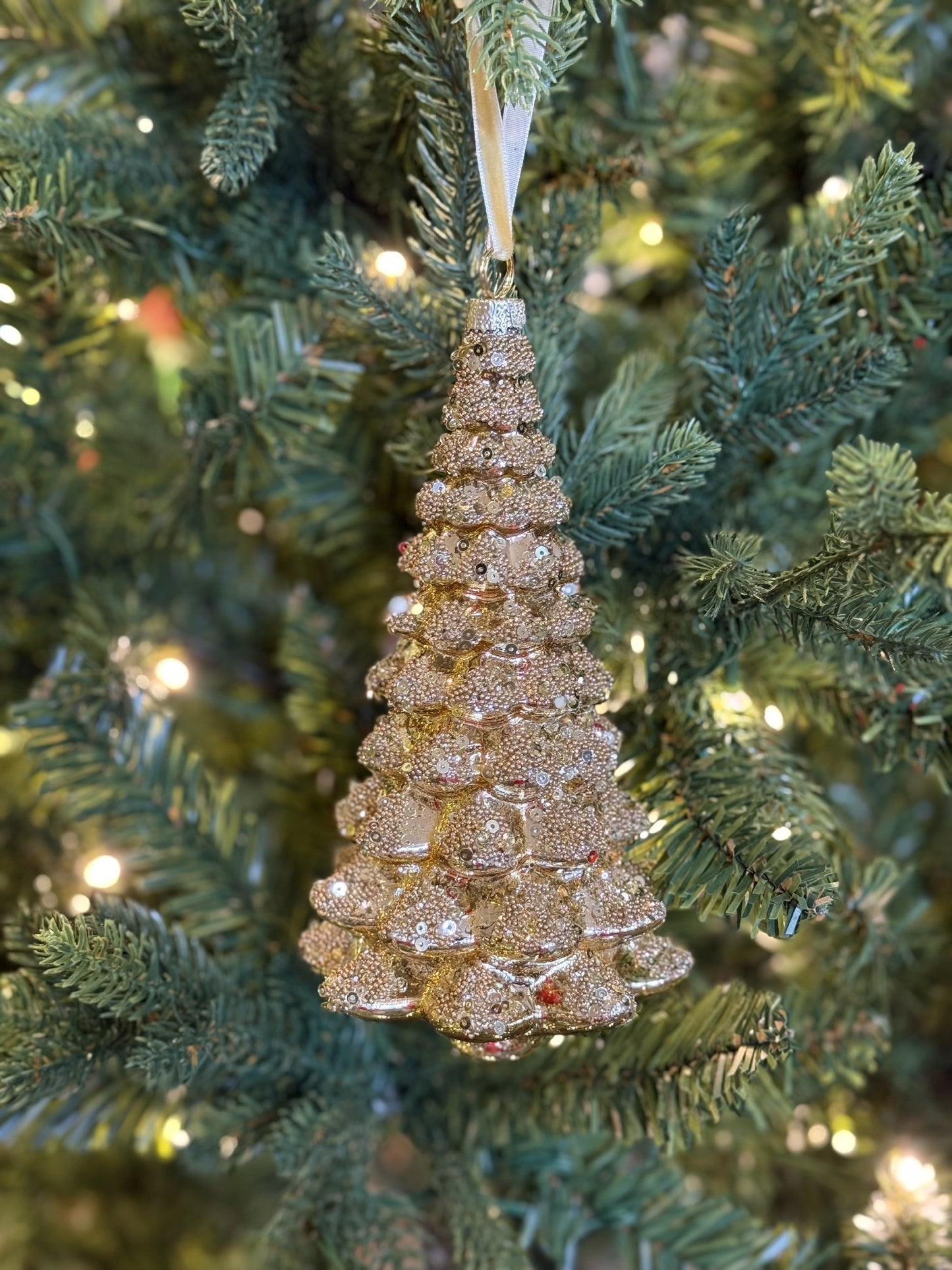 Gold Sequin Glass Tree Ornament 4522868