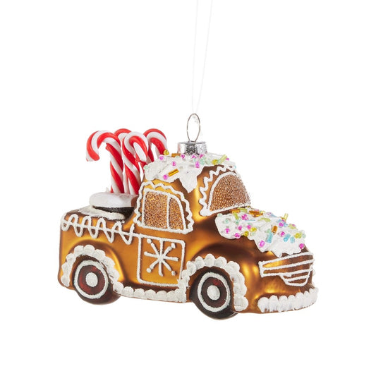 GLASS GINGERBREAD TRUCK HANGING ORNAMENT 4520861