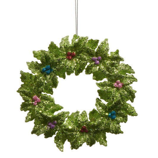 HOLLY WREATH WITH MULTI COLOUR HANGING ORNAMENT 4519120