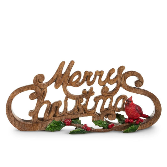 NATURAL MERRY CHRISTMAS SIGN WITH CARINAL 4512113