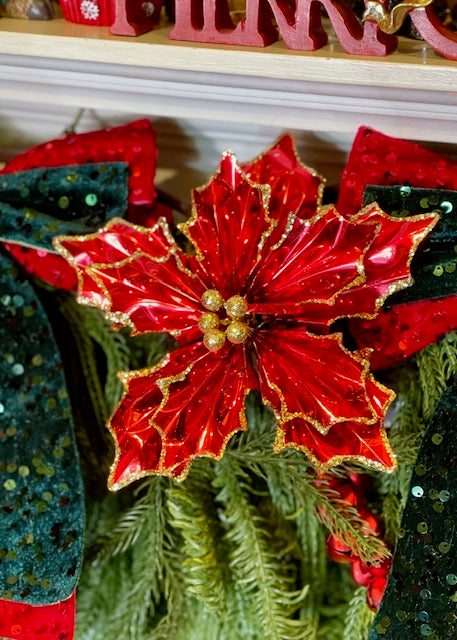 RED POINSETTIA CLIP ON ORNAMENT 4502414