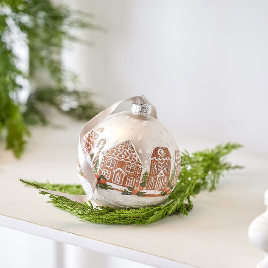 GINGERBREAD HOUSE 5 INCH GLASS ROUND ORNAMENT 4424581