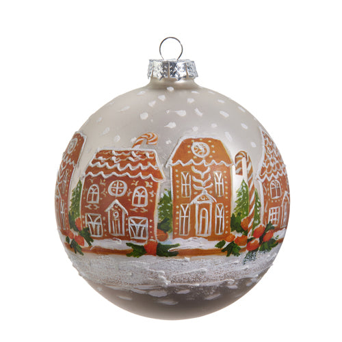 GINGERBREAD HOUSE 5 INCH GLASS ROUND ORNAMENT 4424581