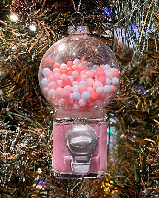 PINK GUMBALL MACHINE GLASS HANGING ORNAMENT 4424577