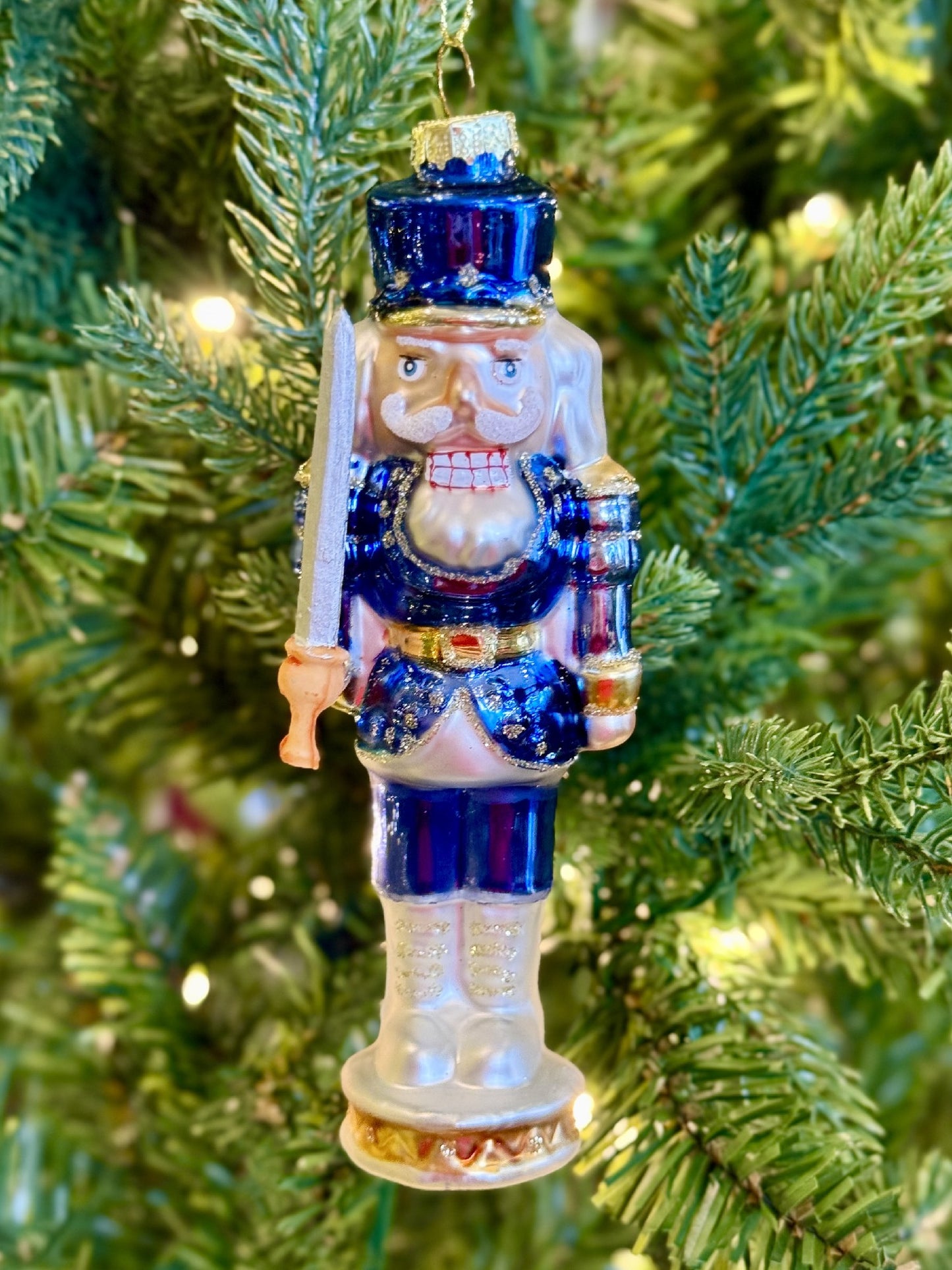 Royal Blue Glass Nutcracker Ornament w Sword 4322924