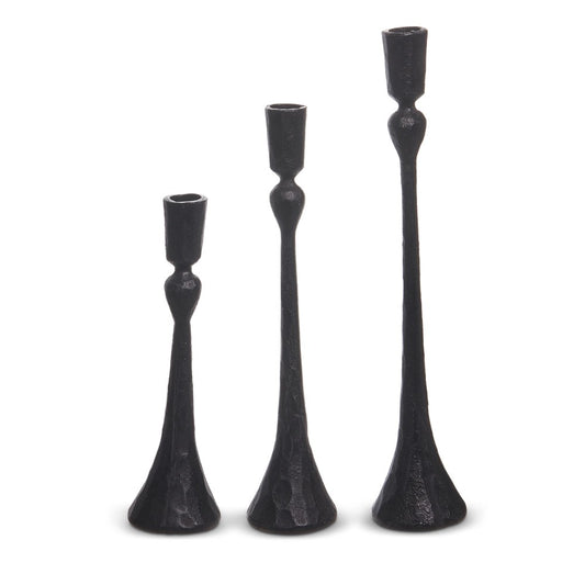 SET OF 3 BLACK CAST IRON CANDLESTICKS 4502292