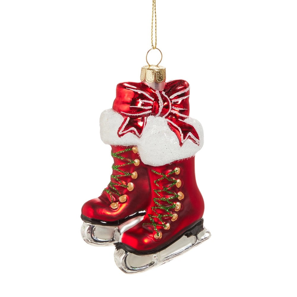 RED WITH WHITE TRIM GLASS ICE SKATES ORNAMENT 4552906