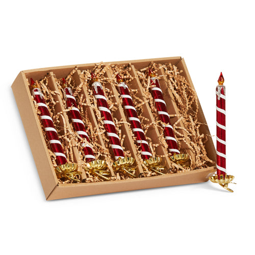 BOX OF 6 RED WHITE CLIP ON GLASS CANDLE ORNAMENTS 4524921