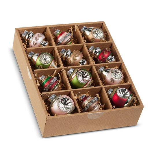 BOX OF 12 VINTAGE 2 INCH GLASS ORNAMENTS 4520925