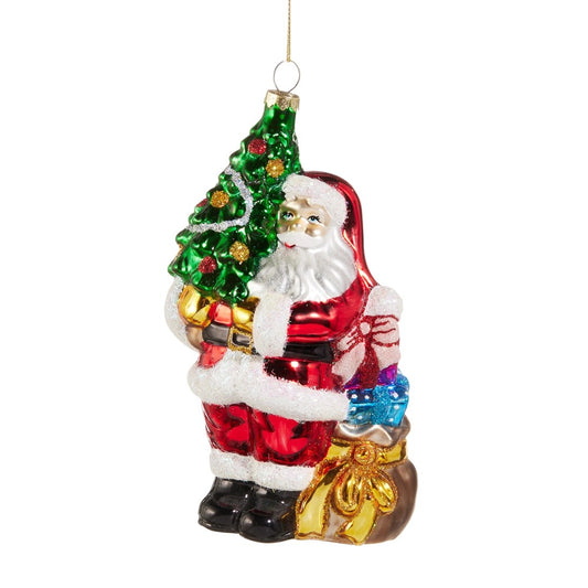 CLASSIC SANTA WITH TREE GLASS ORNAMENT 4520911