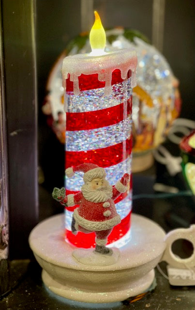 GLITTER LANTERN - SKATING SANTA WITH CANDLE 4519191