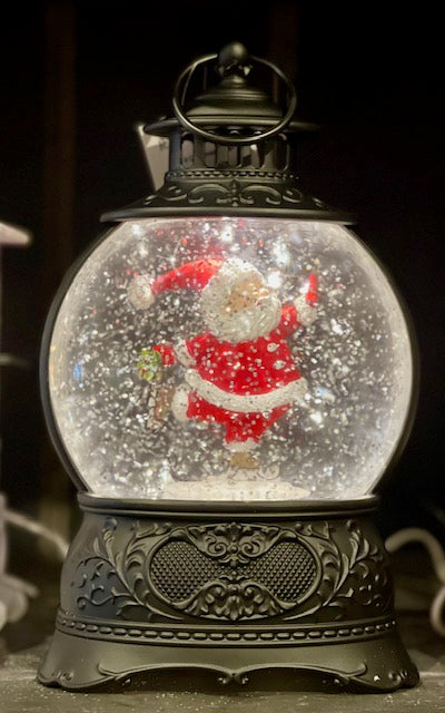 GLITTER LANTERN - SMALL BLACK LANTERN WITH SKATING SANTA 4500787