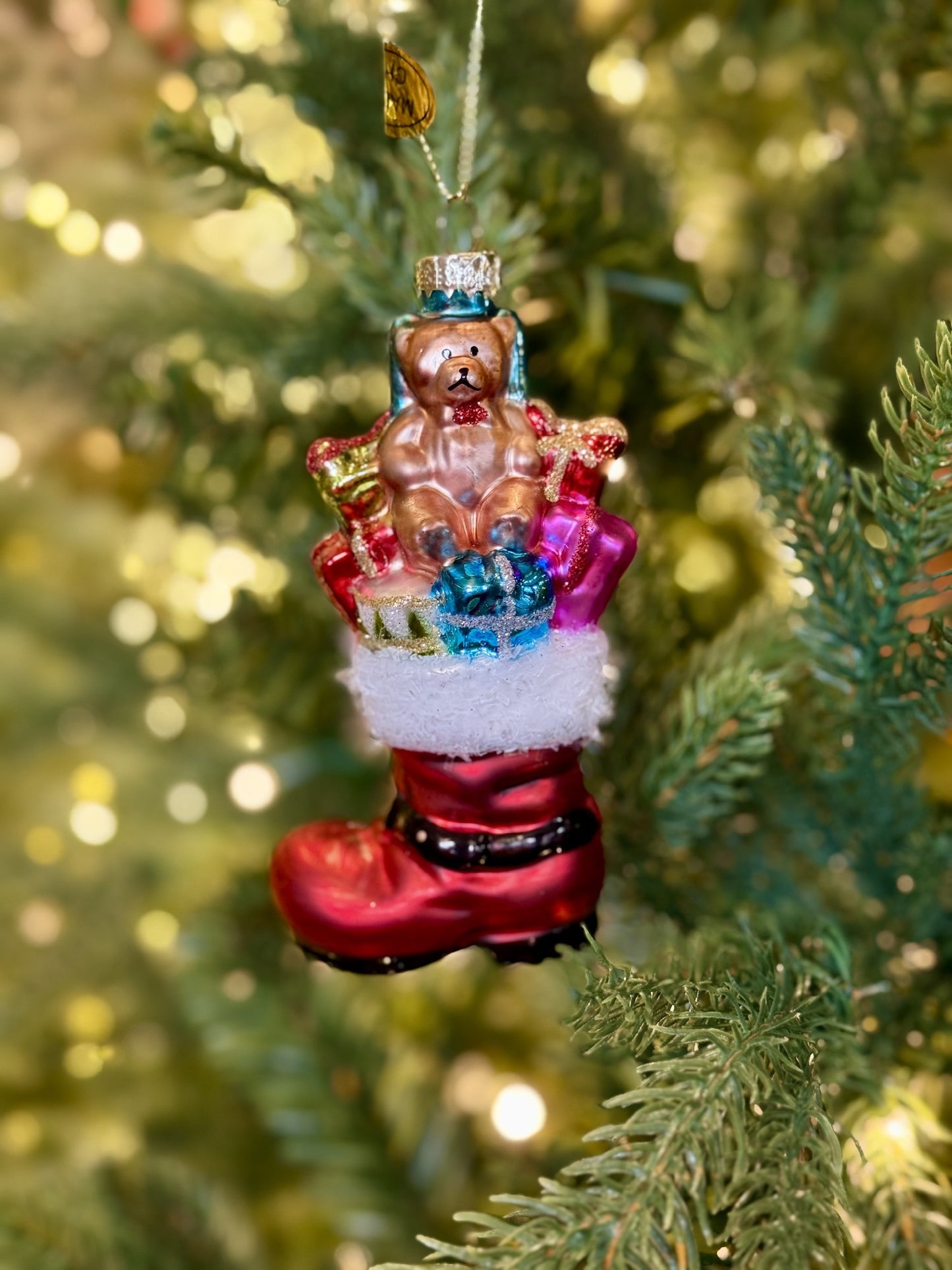Vintage Glass Tinsel Boot w Presents 4422911
