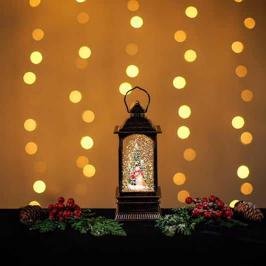 GLITTER LANTERN - TALL BRONZE WITH SNOWMAN SCENE JJ108