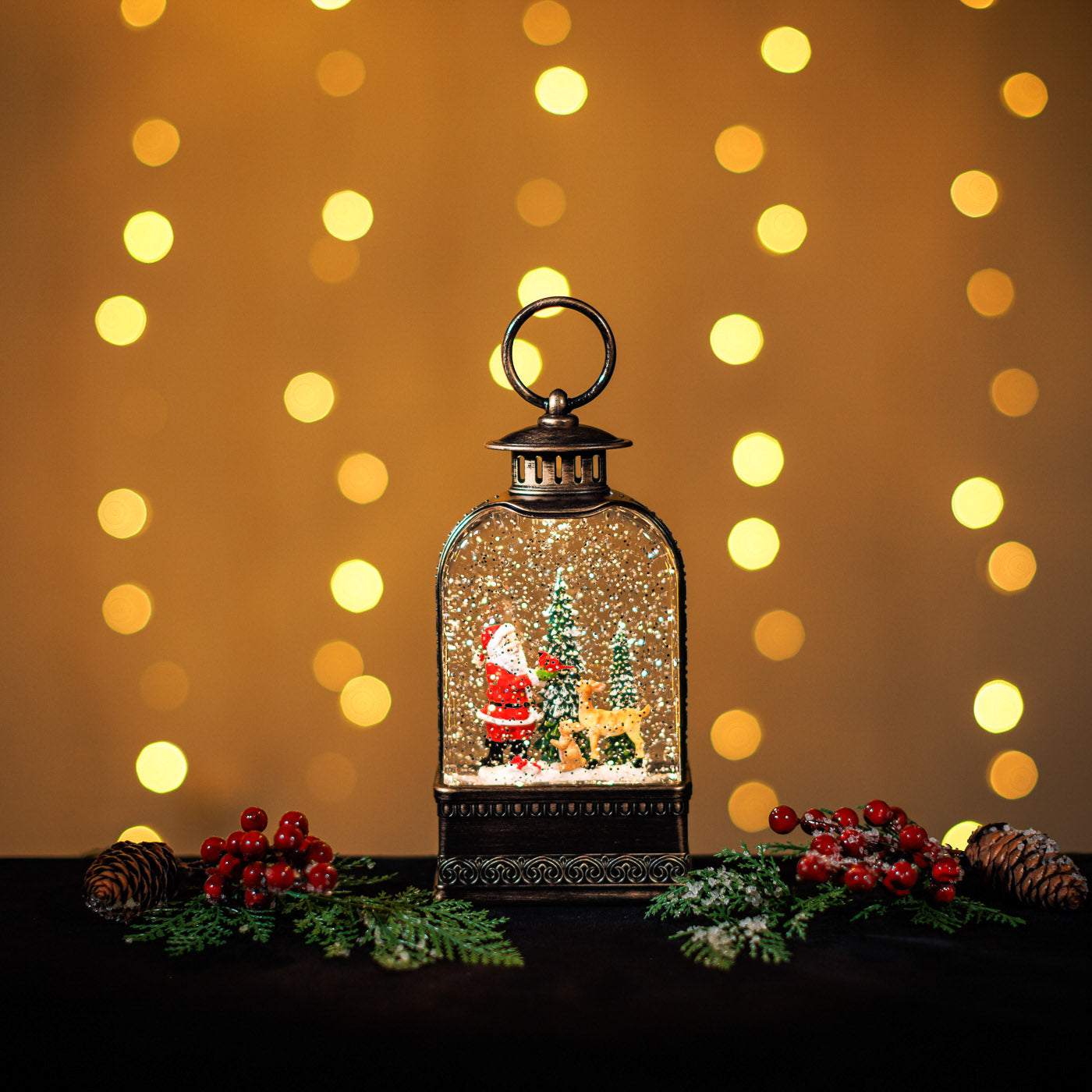 GLITTER LANTERN - SANTA WITH FOREST ANIMALS JT06-1