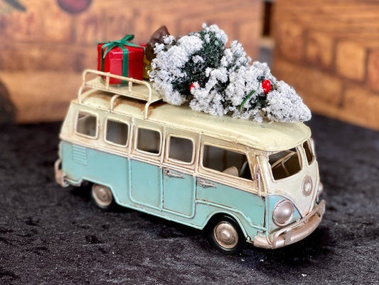 BLUE & WHITE OLD STYLE RETRO TIN KOMBI VAN