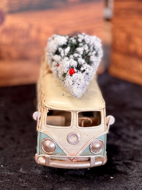 BLUE & WHITE OLD STYLE RETRO TIN KOMBI VAN