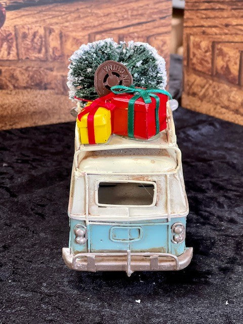 BLUE & WHITE OLD STYLE RETRO TIN KOMBI VAN