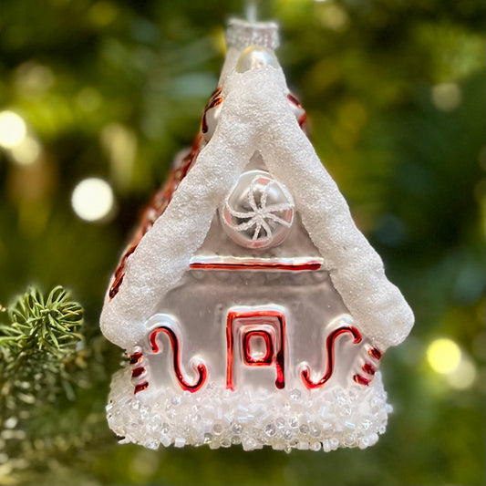 A FRAME PEPPERMINT HOUSE GLASS ORNAMENT 4324507