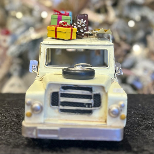 WHITE TIN CHRISTMAS WAGON