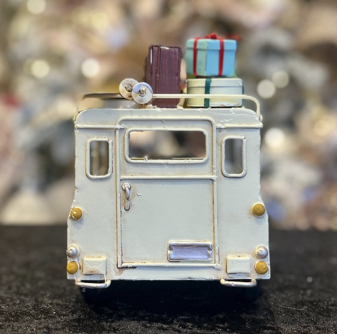 WHITE TIN CHRISTMAS WAGON