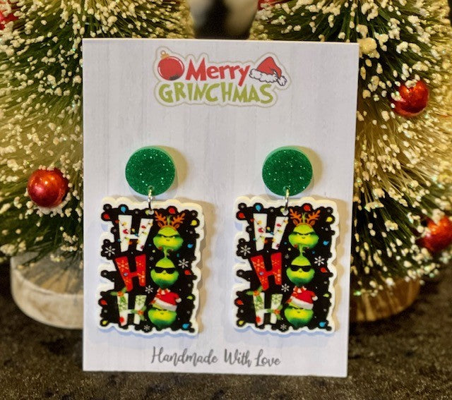 HO HO HO GRINCH FACES EARRINGS
