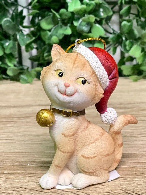 GINGER CAT WITH BELL ORNAMENT XAL01
