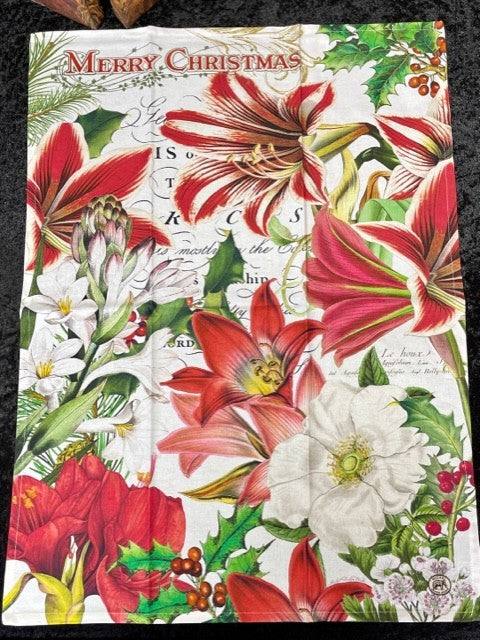 MERRY CHRISTMAS WORD AMARYLLIS TEA TOWEL TOW346