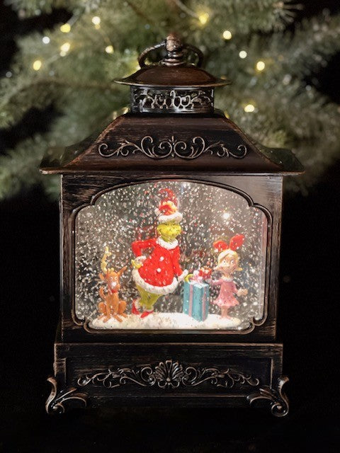 GLITTER LANTERN - BRONZE RECTANGLE GRINCH WITH CINDY LOU AND MAX XGR71
