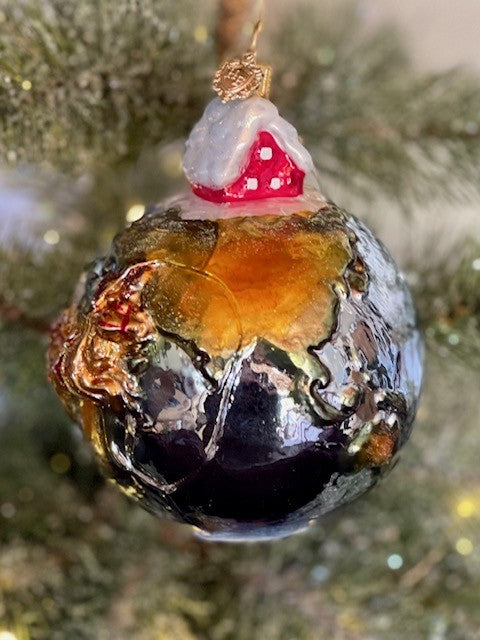 HURAS FAMILY GLASS ORNAMENTS - SANTA FLYING AROUND GLOBE S276